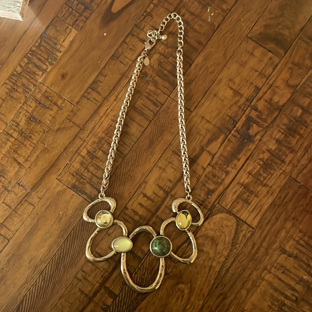 Chico’s Statement Necklace Gold with assorted Green Stones